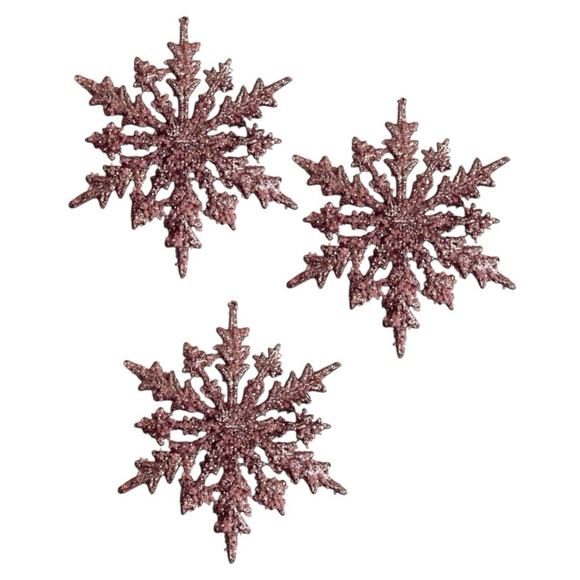 Pink Glitter Snowflake Ornaments 12 (6.5 in) Hanging Decor Pink Christmas - Picture 6 of 6